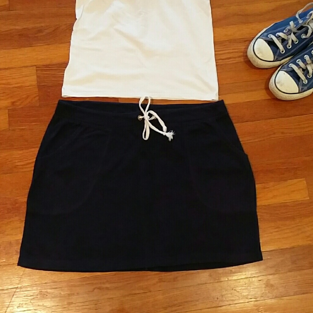 Navy draw string mini skirt